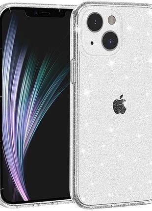 Чехол на iphone 14 прозрачный с блестками для айфон 14