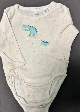 Боді purebaby для новонароджених, молочне з крокодилом, 0-3 місяці