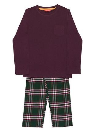 Пижама детская унисекс cyberjammies merry bright 3326 для мальчиков и девочек с футболкой и брюками в клетку бордово-зеленая
