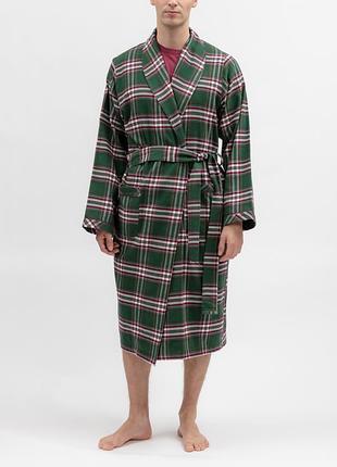 Халат чоловічий cyberjammies enchanted 3280 теплий бавовняний з начосом для зимового відпочинку зелений у клітинку