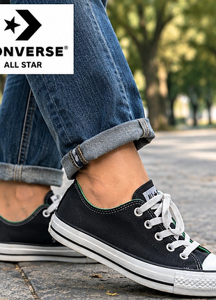 Оригинальные кеды converse chuck taylor all star low - черные с зеленой подкладкой, унисекс, размер 42,5 eu, сша