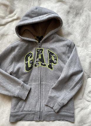Кофта дитяча gap сіра на змійці з капюшоном, зріст 140