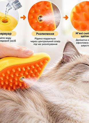Паровая щетка pet spray brush 3 в 1 для кошек и собак, щетка для вычесывания шерсти с распылителем и usb