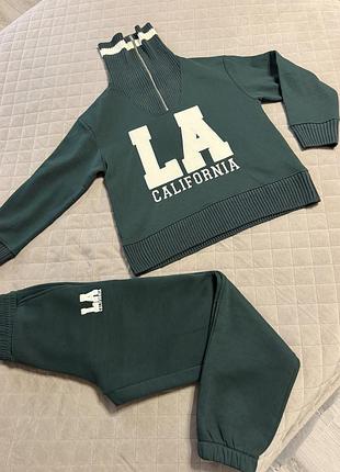 Спортивний костюм жіночий zara на флісі темно-зелений