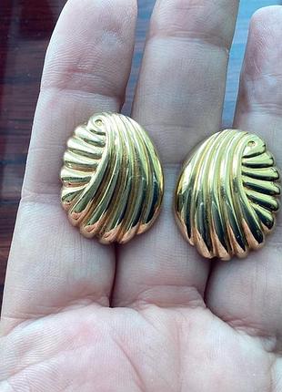 Сережки кліпси вінтажні золотисті жіночі овал