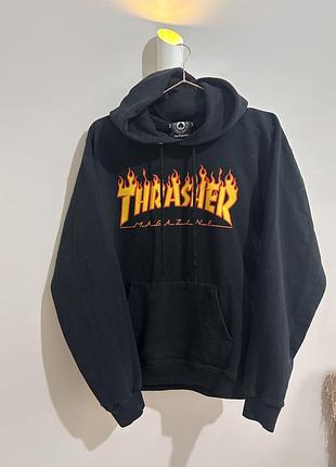 Худі thrasher чорне з принтом flame logo