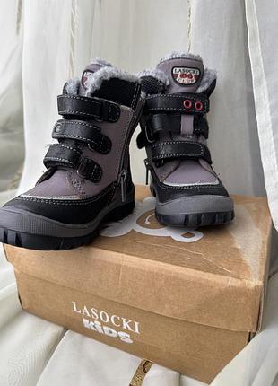 Черевики зимові унісекс lasocki kids, шкіряні, 20 розмір, сіро-чорні