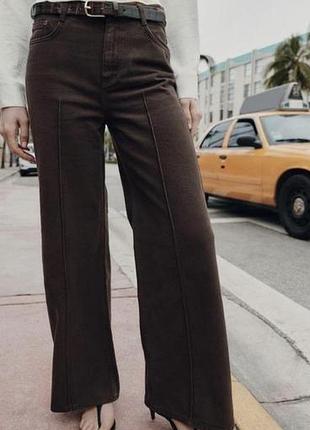 Джинси жіночі zara коричневі палаццо з високою посадкою