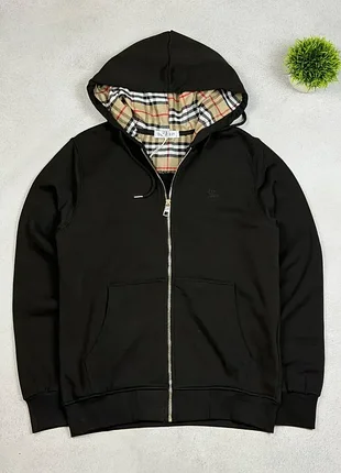 Худі burberry чоловіче на блискавці з капюшоном чорне