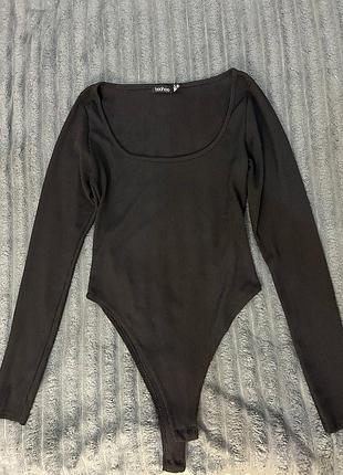 Боді жіноче boohoo чорне з довгим рукавом