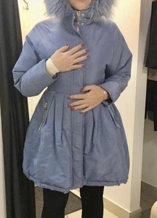 Парка жіноча elisabetta franchi синя з хутром