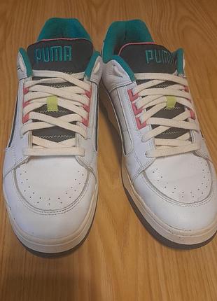 Кросівки puma шкіряні білі з бірюзовими та салатовими вставками