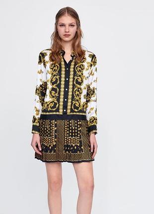 Сукня жіноча zara сорочка з плісированою спідницею та заниженою талією