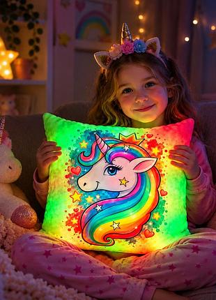 Подушка нічник unicorn - дитяча подушка-нічник єдиноріг з підсвіткою, декоративна подушка, подарунок для дівчинки, дитячий нічник