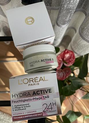 Денний крем для обличчя l'oréal paris hydra active 3 для сухої та чутливою шкіри