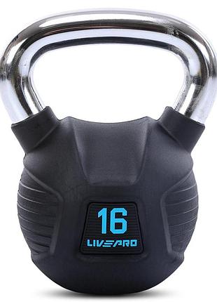 Гиря тренувальна liveup lp8043-16 чавунна обгумована 16 кг із хромованою ручкою чорна