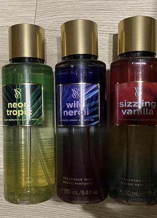 Набір парфумованих спреїв для тіла victoria's secret neon tropic, wild neroli, sizzling vanilla 250 мл