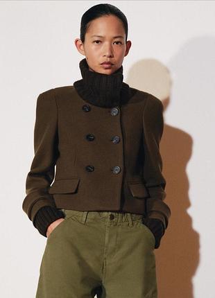 Короткое комбинированное пальто с шерстью zw collection