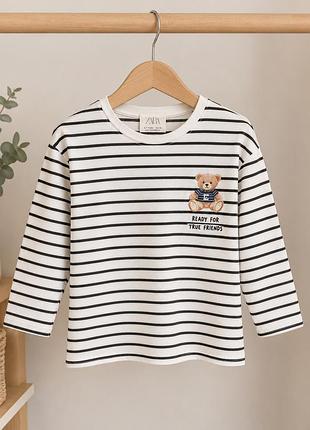 Кофта дитяча zara у смужку з принтом ведмедика