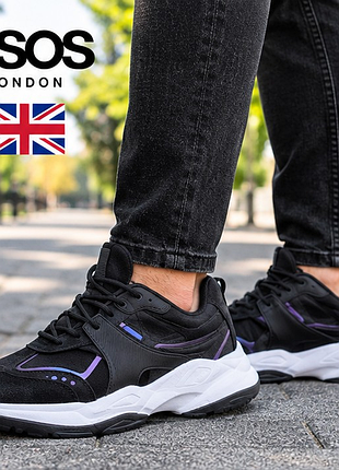 Кросівки asos chunky sneakers чоловічі чорні з фіолетовими вставками, масивна підошва, 43 розмір, устілка 28,5 см