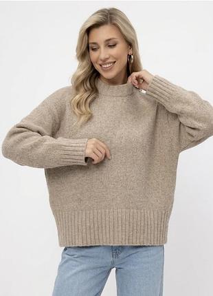 Светр жіночий теплий zara knit бежевий оверсайз розмір s-m-l
