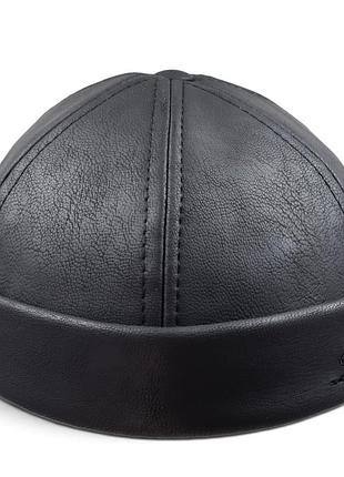 Шапка біні docker cap l.p. унісекс чорна з екошкіри, утеплена флісом, регульований розмір 56–58 см