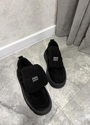 Черевики жіночі miu miu замшеві на платформі чорні
