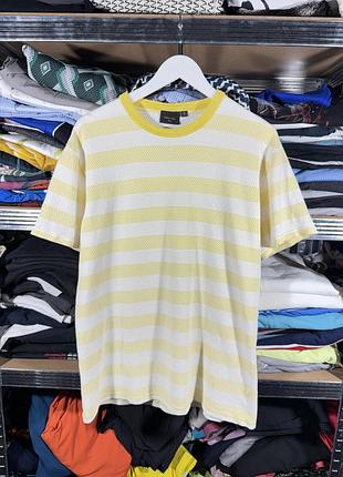 Percival hack textured design stripe cotton crewneck t shirt yellow men’s l size