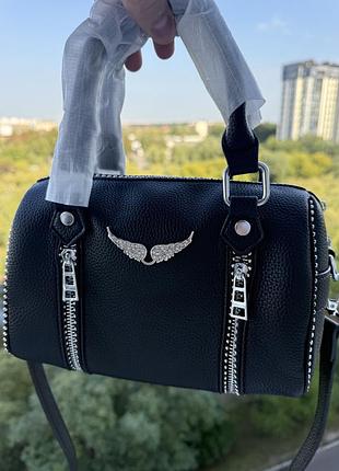 Сумка zadig & voltaire sunny black rock з крилами шкіра чорна жіноча через плече задіг вольтер крила сумка женская крилья