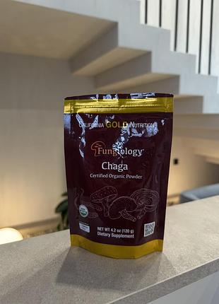 Органічний порошок чаги california gold nutrition fungiology certified organic chaga powder, 120 г