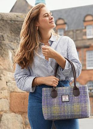 Сумка-тоут твідова жіноча glen appin of scotland harris tweed cassley muted lilac green check лілова коричнева нова