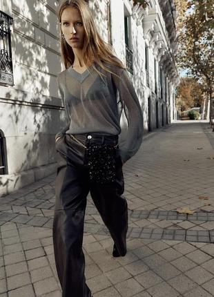 Жіночі штани zara зі штучної шкіри чорні xs
