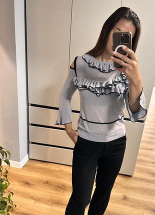 Жіноча кофтинка pinko з відкритими плечами та рюшами сіра