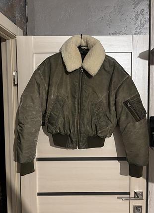 Куртка бомбер zara ma-1 зі знімним коміром хакі розмір m