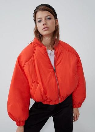 Куртка жіноча zara бомбер помаранчева l/xl