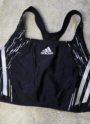Спортивний топ жіночий adidas чорний зі сріблястими смужками
