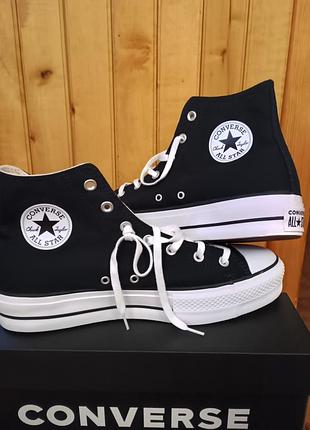 Кеди converse chuck taylor all star високі чорні на платформі