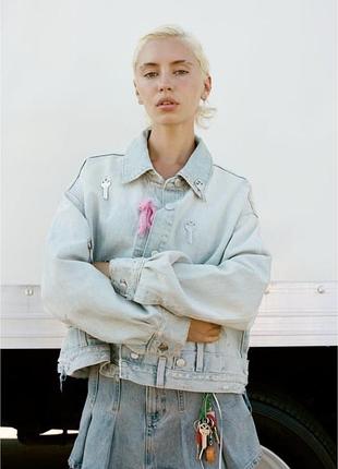 Джинсова куртка zara оверсайз світло-блакитна нова