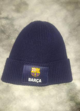 Шапка чоловіча fc barcelona синя в рубчик з відворотом