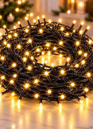 Гирлянда-нить 2-0829, 500 led, 20 м, жёлтый свет, чёрный провод