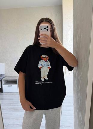 Футболка polo ralph lauren чорна з принтом polo bear