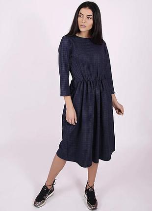Сукня жіноча міді трикотажна темно-синя в клітинку eva style eur 40-42