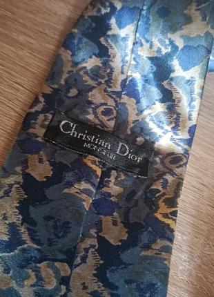 Краватка для чоловіків christian dior вінтажна шовкова синьо-жовта з абстрактним принтом