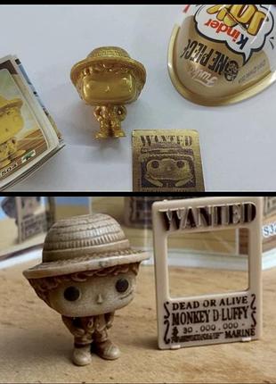 Коллекционные фигурки kinder joy one peace luffy с рамкой и золотой луффи ван пес