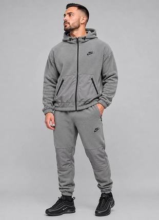 Костюм флісовий чоловічий сірий nike polar fleece grey! зимний флисовый спортивный костюм мужской серый nike fleece! размеры s-2xl!