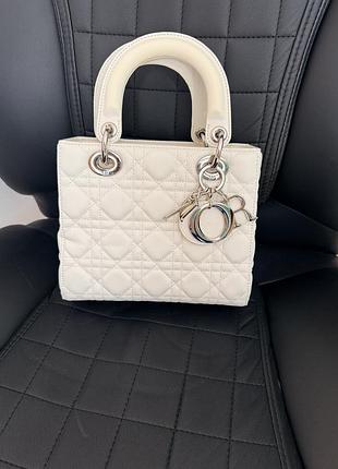 Сумка жіноча christian dior lady dior біла стьобана