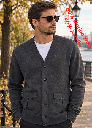 Шикарний чоловічий сірий кардиган merino wool +acrylic scotch &amp; soda made in romania