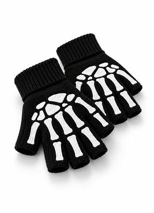 Детские перчатки without finger с принтом скелет black
