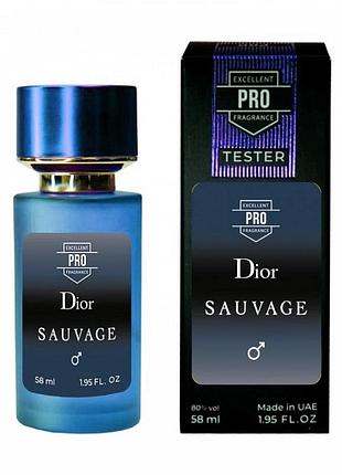 Мужской парфюм dior sauvage тестер pro 58 мл - свежий цитрусово-пряный древесный аромат (22646)