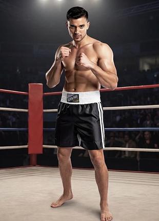 Нові чорно білі боксерські шорти труси farabi sports для тренувань змагань з боксу кікбоксингу або тайського боксу муай-тай розмір m